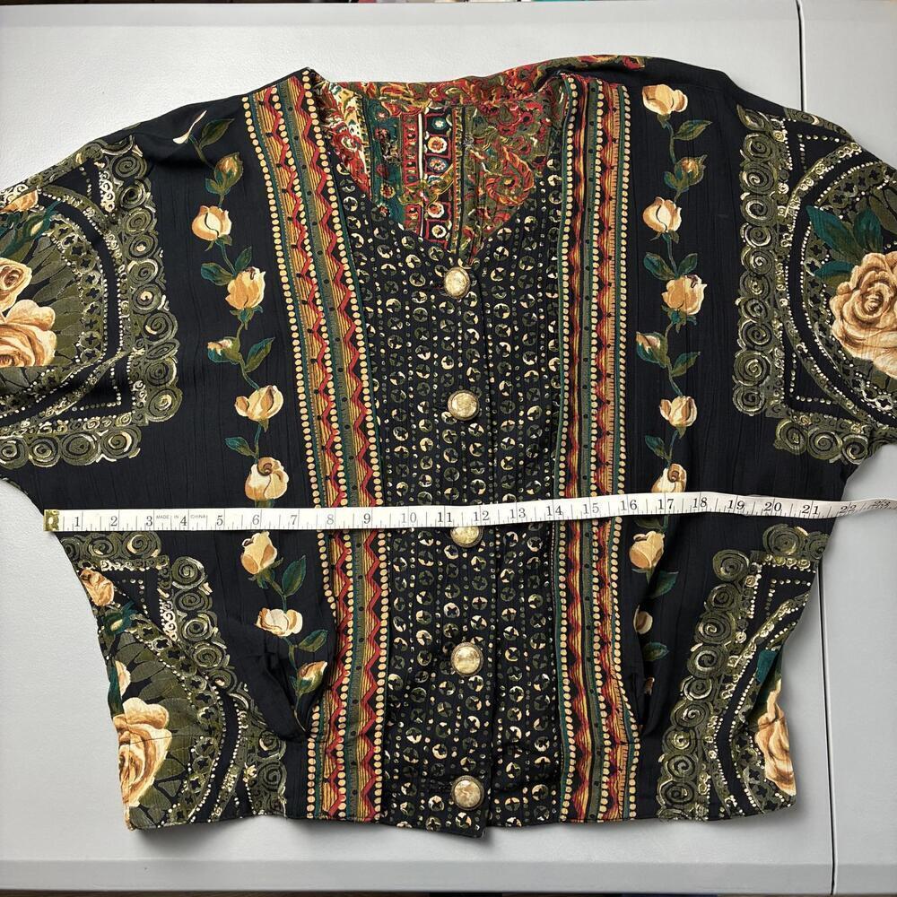 Vintage Romantic Floral Patterned Women's Lightweight Button Up Top Jacket - Picture 4 of 9